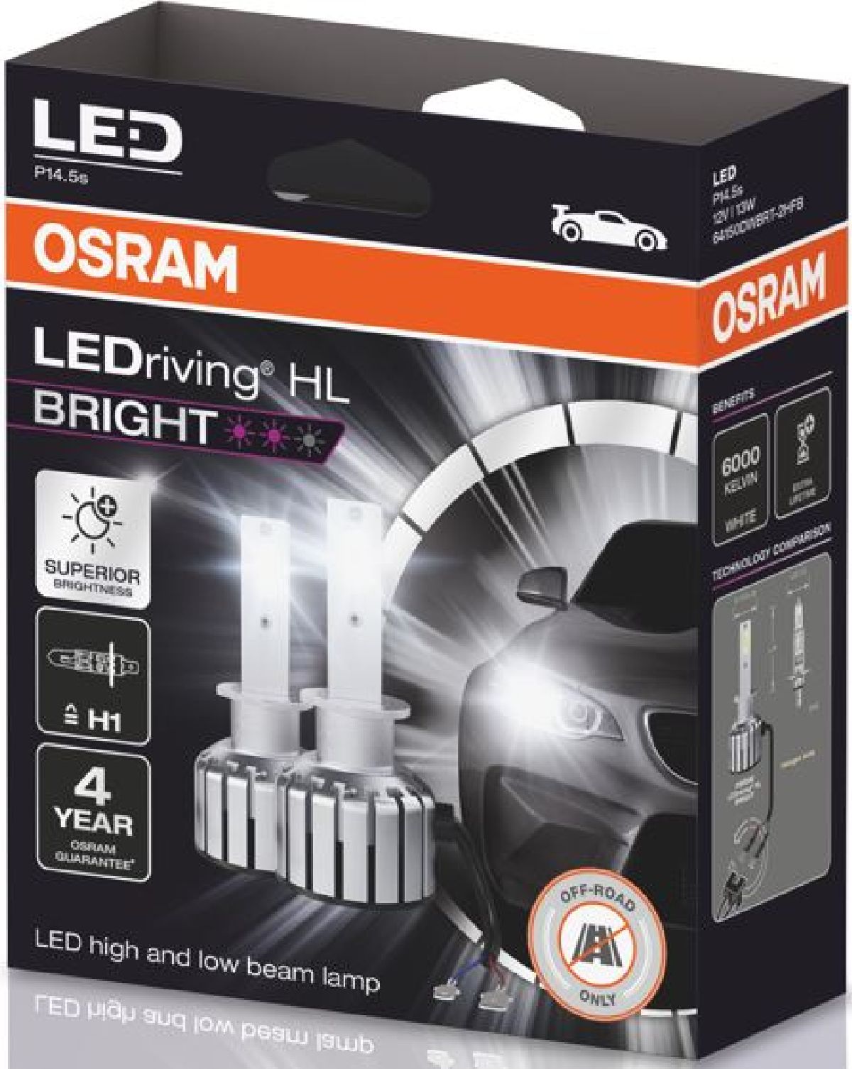 H1 Osram 64150DWBRT LEDriving HL BRIGHT LED Bulbs