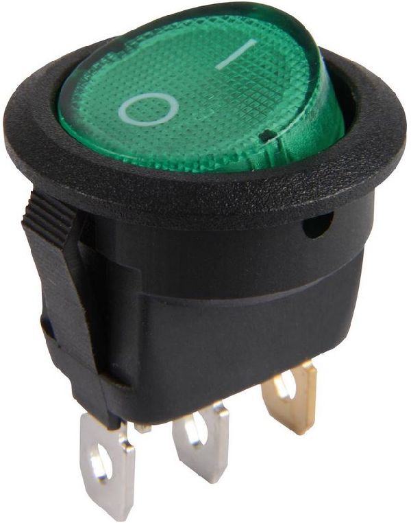 Interrupteur  bascule marche/arrt 12V vert / verrouillag / 3x2,8mm / D:20-23mm