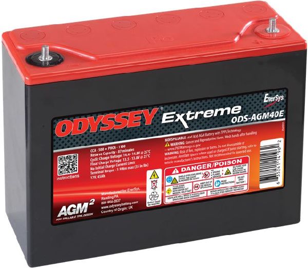 Odyssey AGM-Batterie 12V/45Ah/500A LxBxH 250x97x206mm/S:0